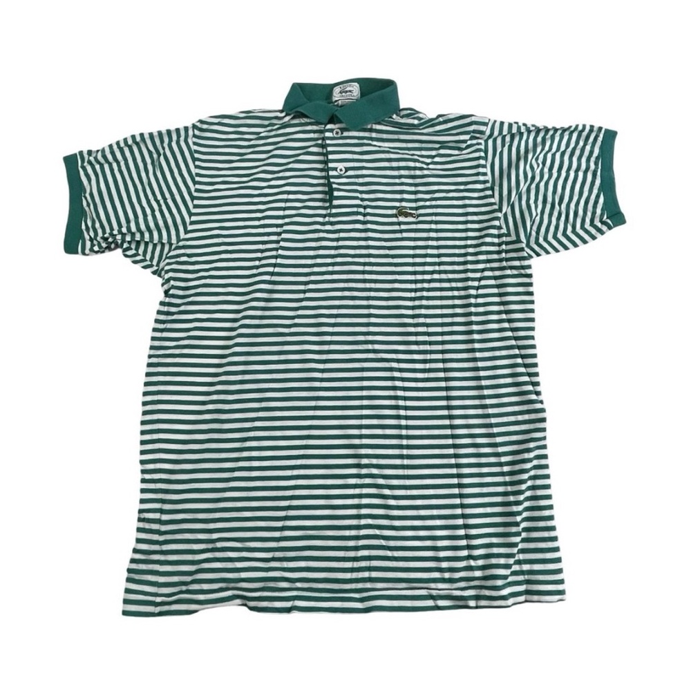 Lacoste Green and White Striped Polo Shirt